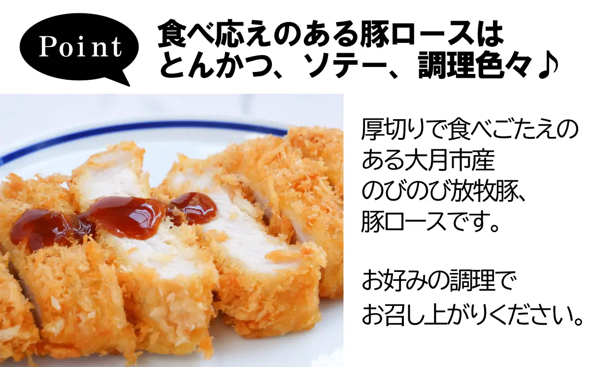 【希少豚】 大月のびのび放牧豚 【カツ・ステーキ用ロース】 600g以上 (約150g×4)
