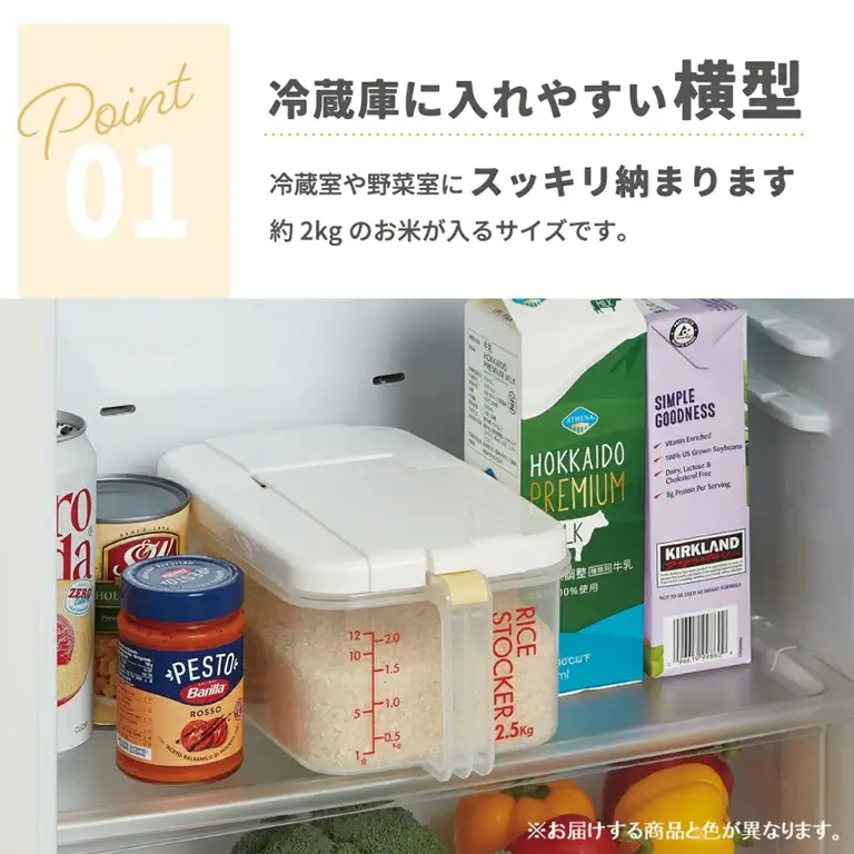 冷蔵庫用 米びつ 横型 2.5kg 計量カップ付 RBI2  サンドベージュ skt167 728815