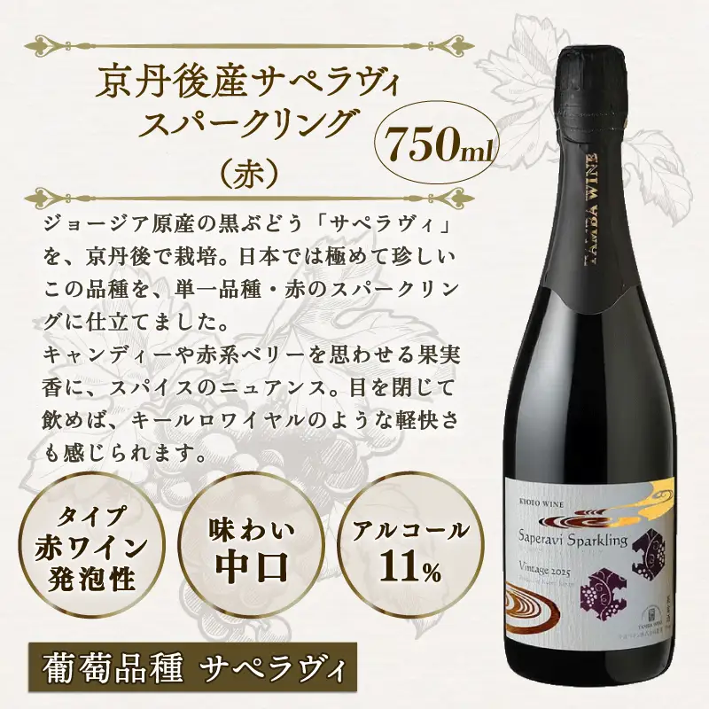 丹波ワイン スパークリングワイン  白赤飲み比べ 750ml 2本 セット ワイン 