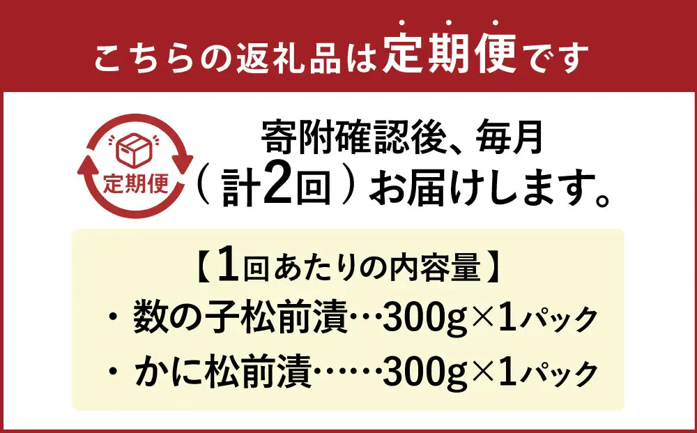 【2回定期便】 プチプチ食感の数の子松前漬とずわい蟹のかに松前漬セット 各300g 2回 松前漬 松前漬け 数の子 魚卵 ずわい蟹 ズワイガニ かに カニ 蟹 海鮮 海の幸 セット 定期便 北海道 小樽市 冷凍 送料無料