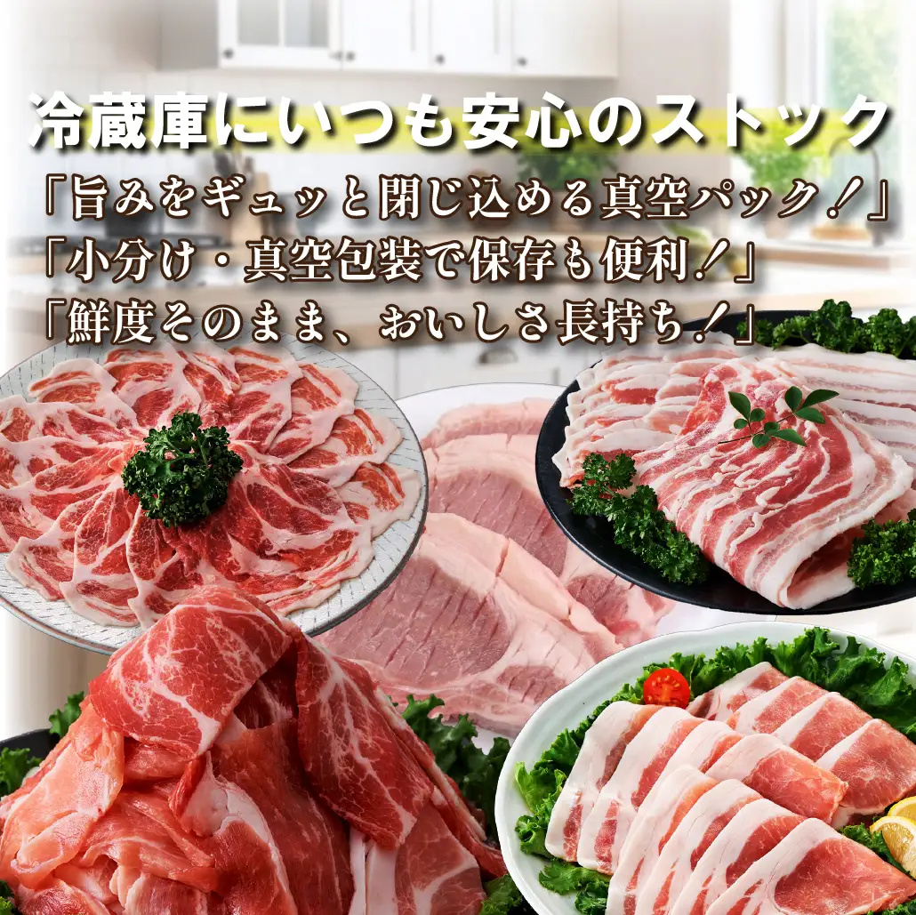 【定期便全6回】生活支援定期便15.5kg(豚切り落とし 豚バラスライス 豚肩ロース しゃぶしゃぶ 肩ロース生姜焼き 豚ロースとんかつ 豚モモウデ切り落とし 国産 九州産）