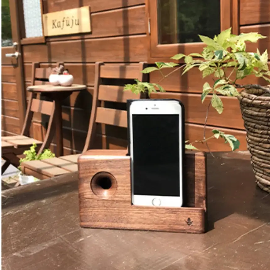 木製 スマホ スピーカー 【 アウルfree 】 ブラックウォールナット 濃茶色