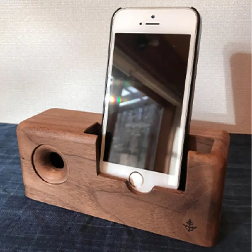木製 スマホ スピーカー 【 アウルmini 】 ブラックウォールナット 濃茶色