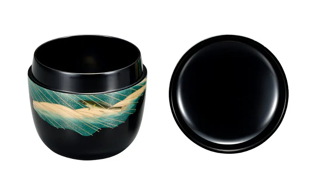 輪島塗　中棗（鮎に翡翠） wa013 塗　棗　茶　漆器　漆器