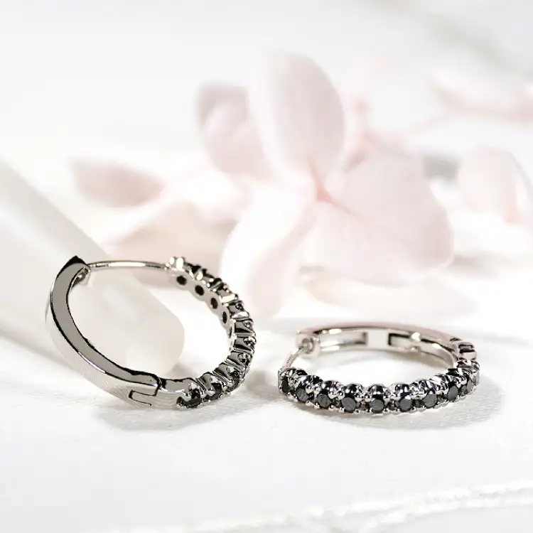 ピアス フープピアス プラチナ PT900 ブラックダイヤモンド 0.36ct 【f215-bd-pt】
