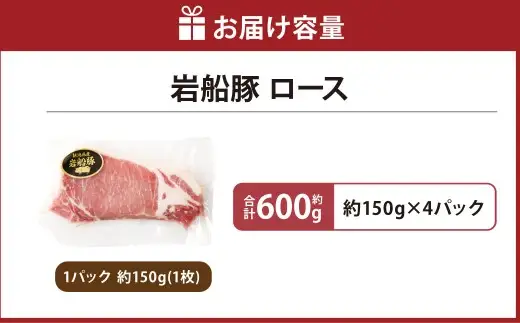 【村上市 豚】 岩船豚 ロース 計約600g（約150g（1枚）×4パック） ／ 肉 にく お肉 豚肉 ぶた肉 ブタ肉 ポーク ロース肉 ジューシー やわらか 小分け 冷凍 国産 001-0004