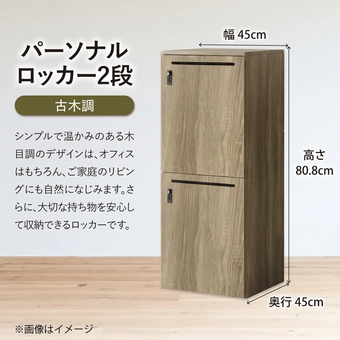 【2段/古木調】 パーソナルロッカー 2段 RGP4545-2 古木調 ロッカー 収納 木製 愛西市 / タック株式会社[AEAH028-5]