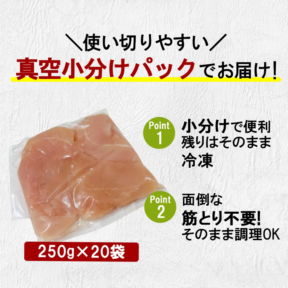 宮崎県産 若鶏筋なしささみ 5kgセット (250g×20袋) 鶏肉 ささみ 鶏ささみ 小分け 真空パック タンパク質 チキン冷凍 国産 宮崎県産 九州 送料無料