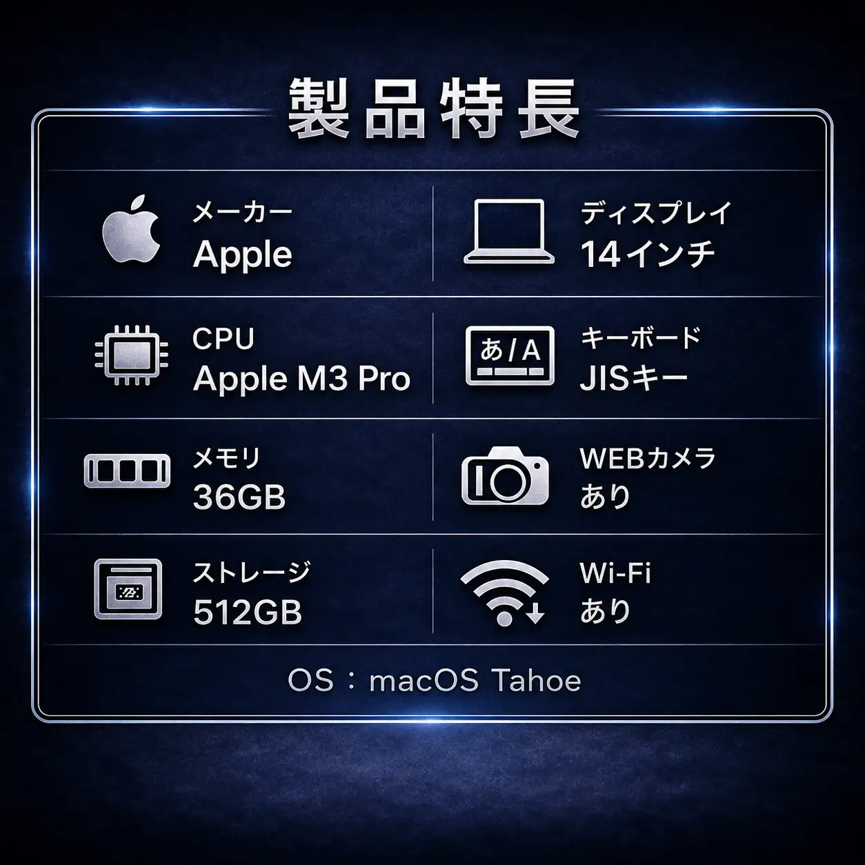 【整備済｜法人リースアップ品】MacBook Pro 14インチ M3 Pro / 36GB / 512G SSD｜良好コンディション・動作確認済｜★化粧箱付き【現品限り】　707-01