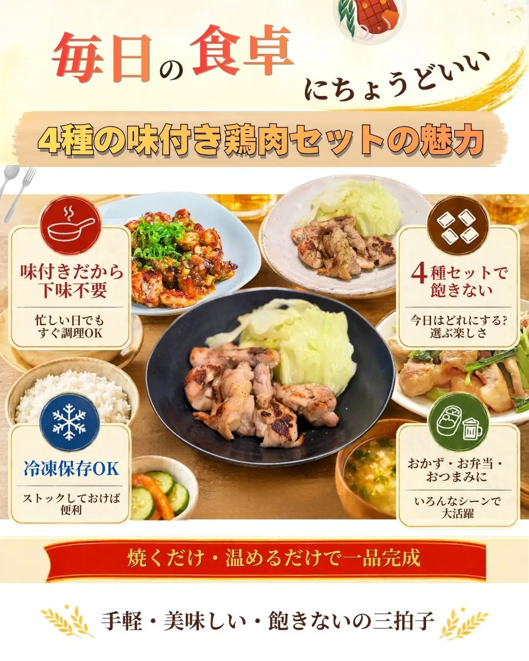 鶏肉 4種の味を食べ比べ！味付き もも肉 セット 合計1080g | 栃木県 下野市