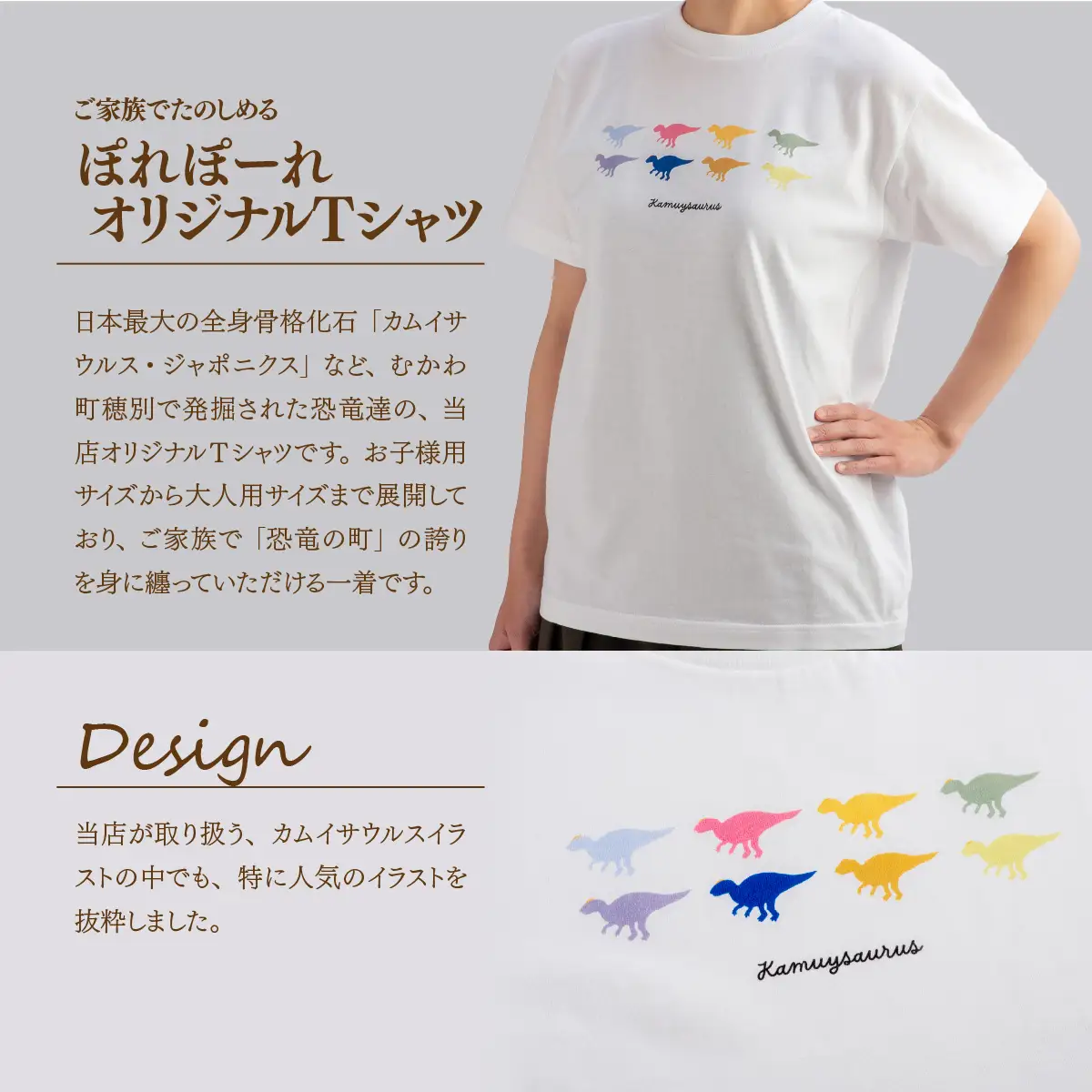 恐竜Tシャツ【A】（カムイサウルス）カラフルシルエットver. MKWAD001