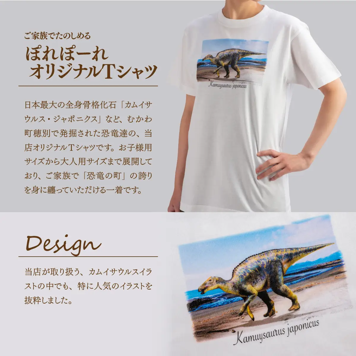 恐竜Tシャツ【C】（カムイサウルス）リアルビジュアルver. MKWAD003