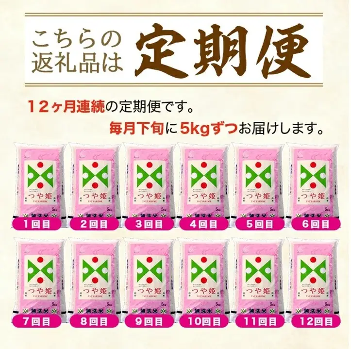 SR0011　9月下旬発送開始／【12回定期便】無洗米 特別栽培米つや姫　5kg×12回(計60kg) TO