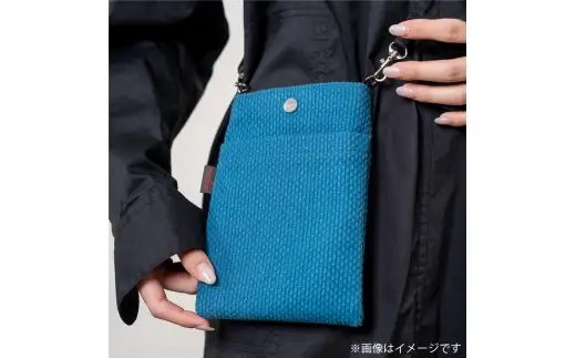 三河木綿刺し子織 sasicco スマホショルダー （ ターコイズ ） 