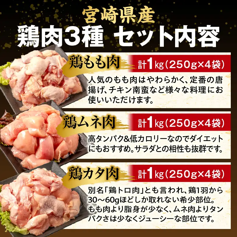鶏肉 セット 定期便 鶏肉[全3回 宮崎県産 3種 小分け カット済 冷凍]
