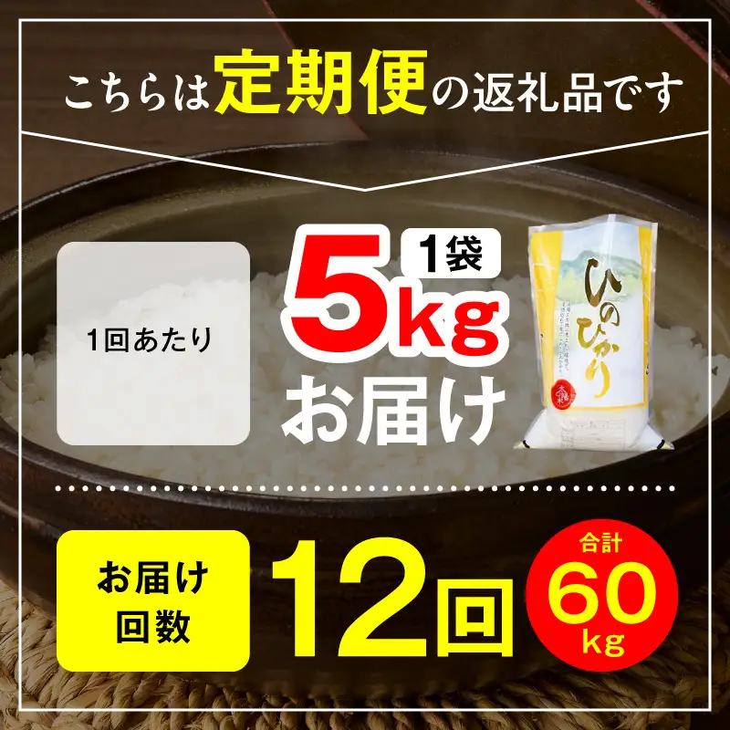 延岡産ヒノヒカリ（白米）5kg 12ヶ月定期便 N0218-YH070