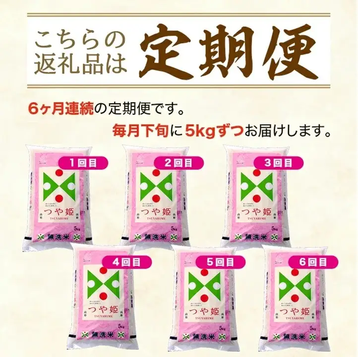 SI0080　9月下旬発送開始／【6回定期便】無洗米 特別栽培米つや姫　5kg×6回(計30kg) TO