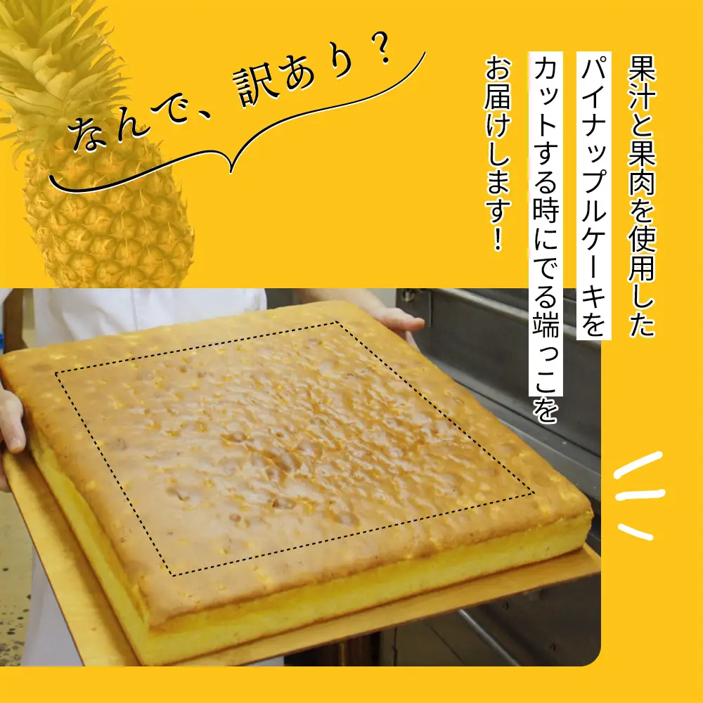 訳あり！果肉入りパイナップルケーキの切れはし（2パック/800g以上） ご当地 スイーツ 南国 カステラ 切り落とし お得 アウトレット 工場直送 トロピカル 自宅用 おやつ お取り寄せ しっとり 焼き菓子 沖縄土産 アレンジ お菓子 お徳用 ご褒美 食べきり