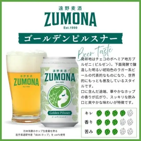 クラフトビール 遠野麦酒ZUMONA ゴールデンピルスナー 350ml12缶セット 遠野産ホップ使用【1531625】