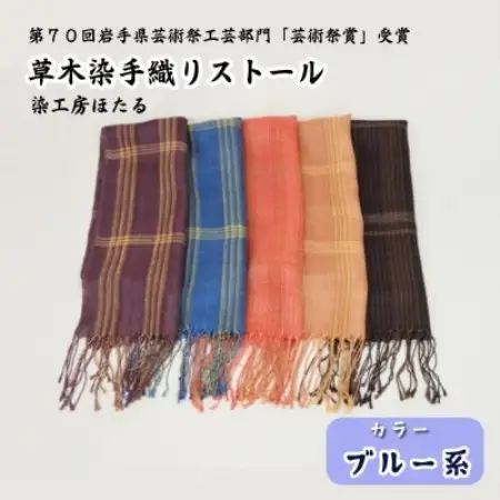 草木染 手織り ストール (ブルー系) / 岩手県 遠野市 工芸品 手作り 染工房ほたる【1740209】