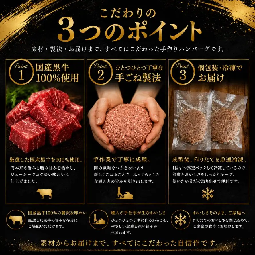 国産黒牛 100% 手作り ハンバーグ 180g 4個 | 肉 おかず