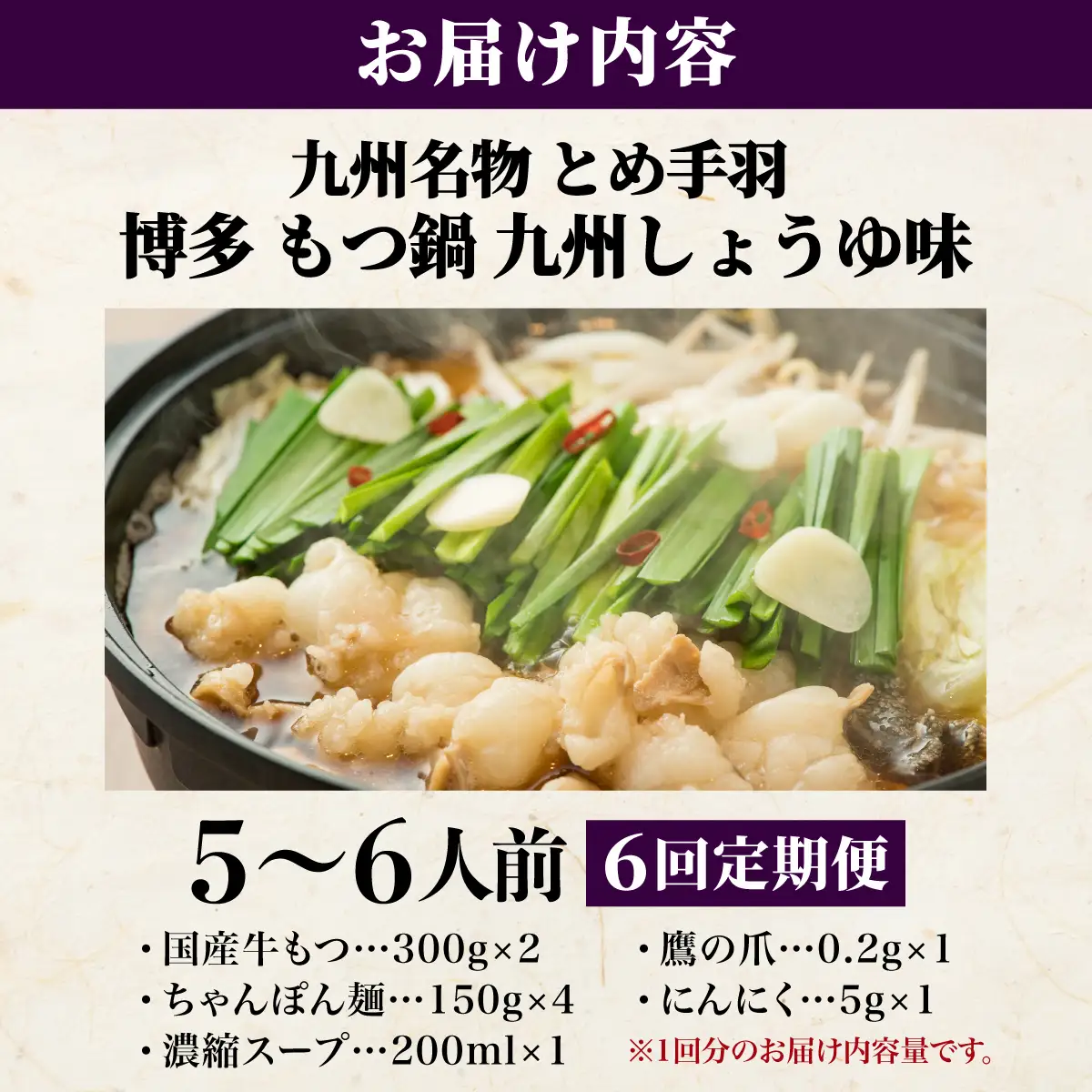 ＜定期便・全6回＞九州名物とめ手羽 博多もつ鍋セット 九州しょうゆ味 5-6人前