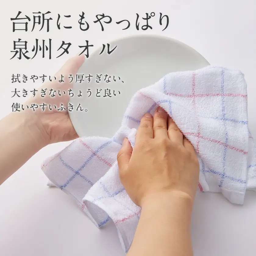 泉州タオル【日本製】抗菌防臭 チェック柄 キッチンタオル(ふきん)　20枚セット【1749160】