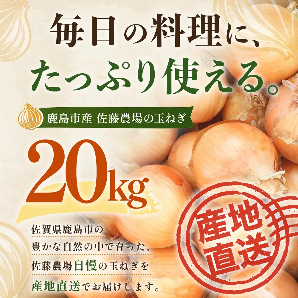＼生産者直送／佐藤農場が育てた鹿島市産玉ねぎ 10kg×2箱（20kg）｜鹿島市産 玉ねぎ 佐藤農場 産地直送 新鮮 野菜 大容量 C-205