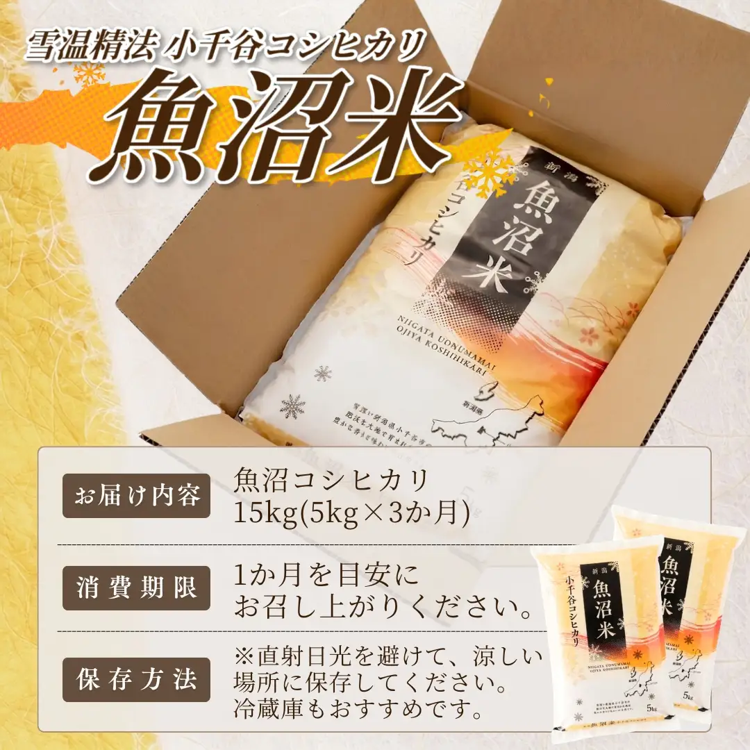 【 先行予約 コシヒカリ 】 魚沼産コシヒカリ 白米 定期便 5kg×3回 計15キロ 令和8年