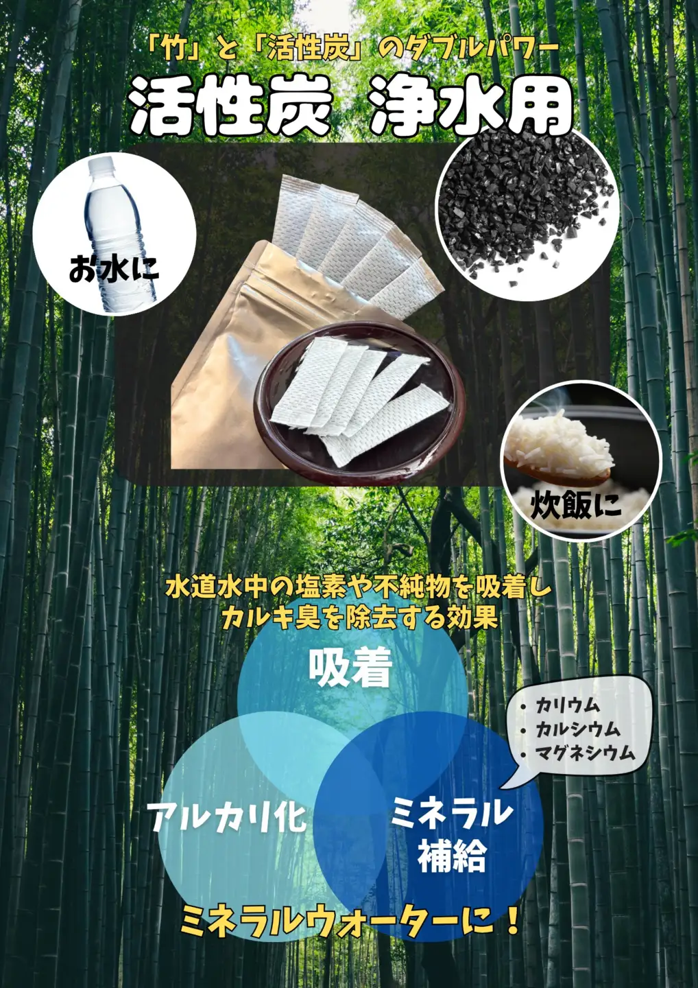 お水とご飯が美味しくなる 国産 竹活性炭 浄水用 30包 | 竹 活性炭 天然 国産 浄水 水 ご飯