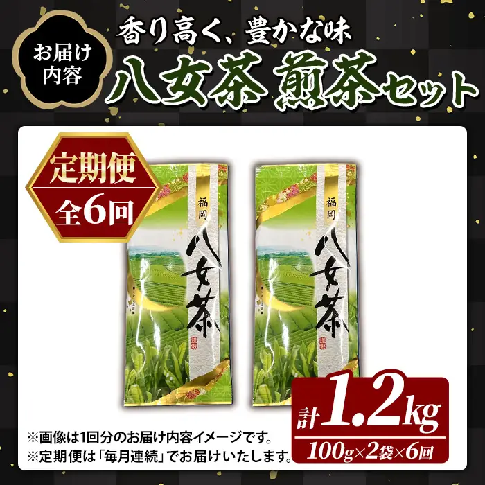 ≪定期便・全6回≫八女茶 煎茶 セット (100g×2袋×毎月連続6回) 茶 お茶 八女茶 煎茶 パック 福岡県産 定期便 頒布会【木村食品】as46-063