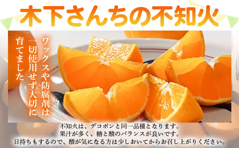＜木下さんちの不知火 家庭用 約2kg（大中小混み）＞『2027年3月に順次出荷予定』柑橘 しらぬい でこぽん デコポン ご自宅 みかん ミカン 蜜柑 果物 くだもの フルーツ 果実 特産品 木下農園 西宇和 愛媛県 西予市【常温】MKS0018