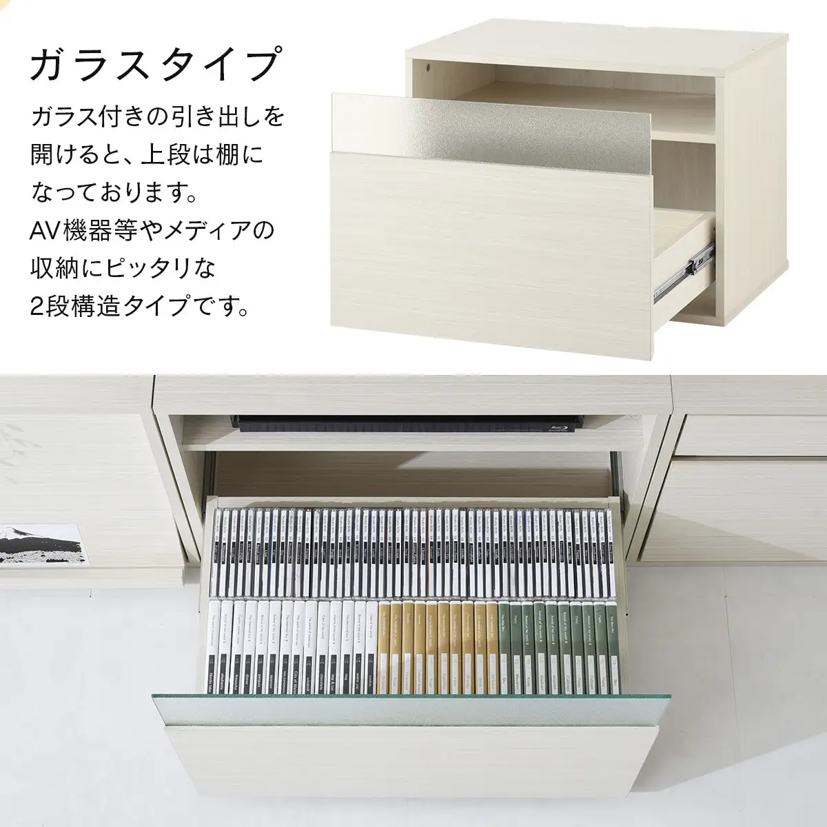 【完成品でお届け】[ 幅60cm ] キューブボックス型テレビ台〔ガラスタイプ〕（ホワイト）キューブボックス 引き出し 扉付き テレビ台 ロータイプ カラーボックス 収納 シェルフ ローボード LKANET300247-1-WH