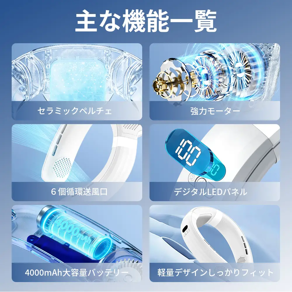 冷却プレート付き首掛け扇風機LY12　ネイビー