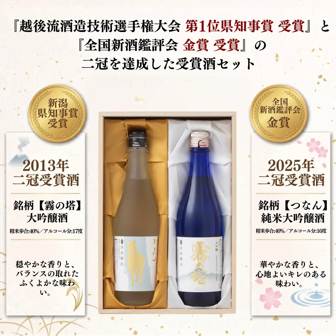 【ふるさと納税限定】【数量限定】日本酒 二冠達成 受賞酒セット霧の塔 大吟醸酒 つなん 純米大吟醸酒 720ml×2本 |津南町 日本酒セット