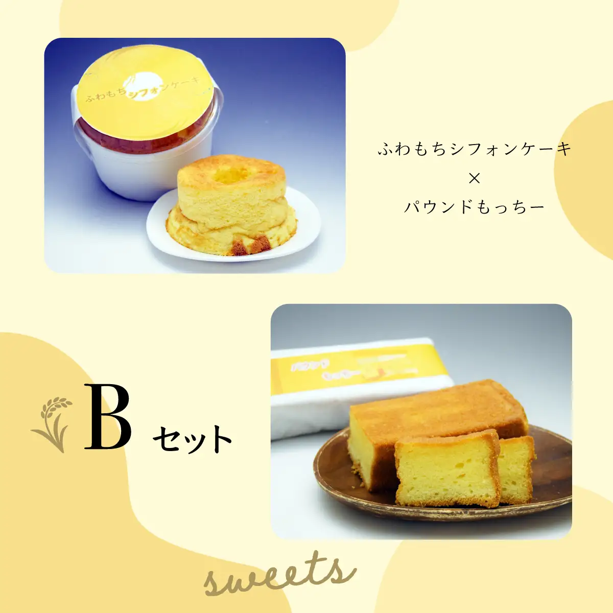 【日時指定可能】遠別町のもち米粉使用　ふわもちシフォンケーキ＆パウンドもっちー【B】