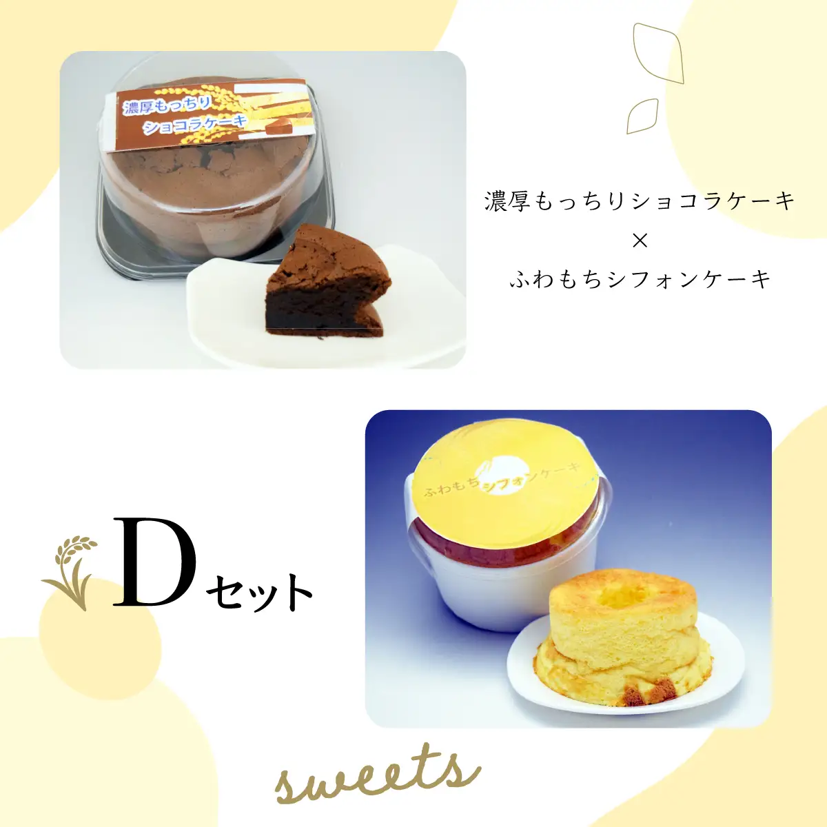 【日時指定可能】遠別町のもち米粉使用　濃厚もっちりショコラケーキ＆ふわもちシフォンケーキ【D】