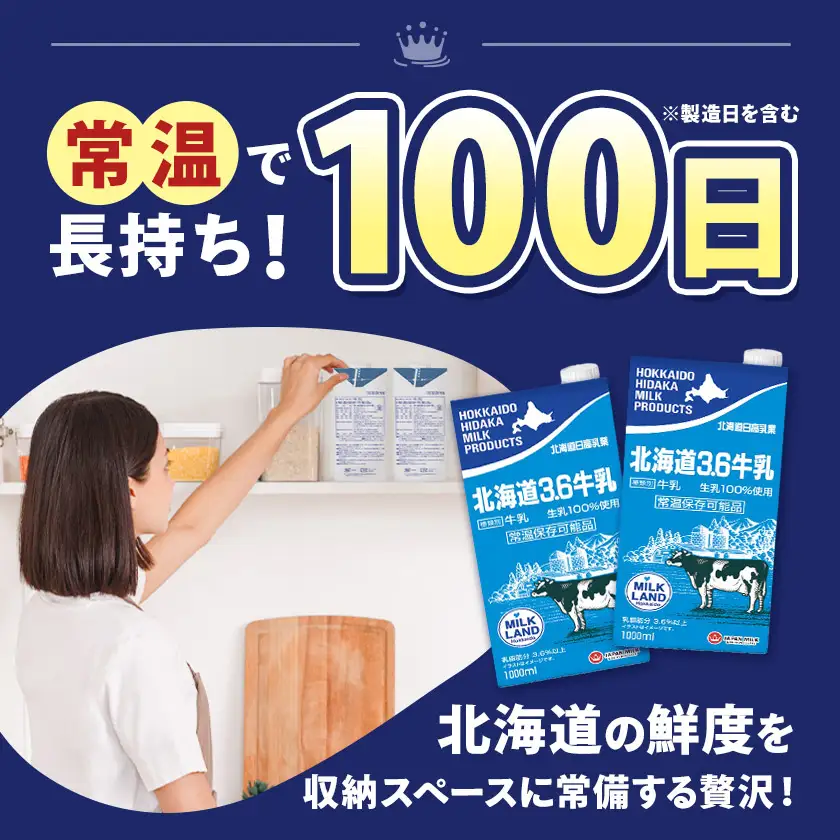 【6ヶ月定期便】ロングライフ 常温保存可能 北海道 3.6 牛乳 1000ml × 12本 日高乳業《お申込み翌月から出荷》