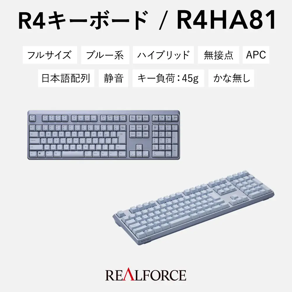 東プレ REALFORCE R4 キーボード 日本語配列 フルサイズ 45g メタリックブルー （型式：R4HA81）