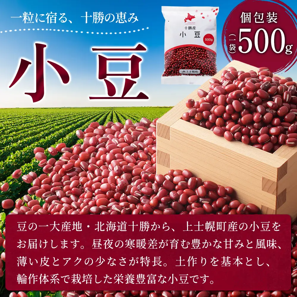 2025年産 十勝産 小豆 エリモ167 計2kg（500g×4袋） 小分け 個包装 国産 北海道 JA上士幌町 穀物 豆 豆類 生豆 あずき しょうず