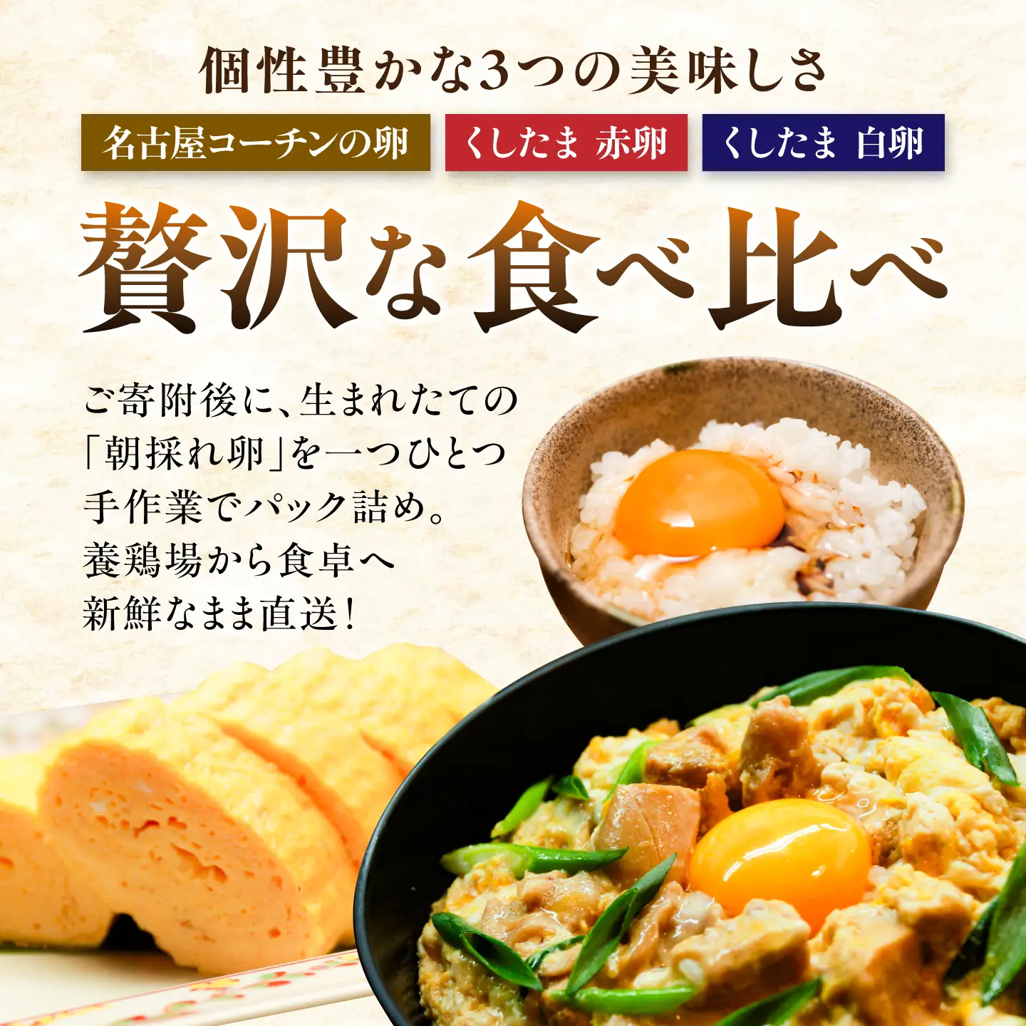 3種食べ比べセット 18個（名古屋コーチン6個・赤卵6個・白卵6個）/ 卵 たまご 食べ比べ / 稲沢市 / 櫛田養鶏場[BMAY009]