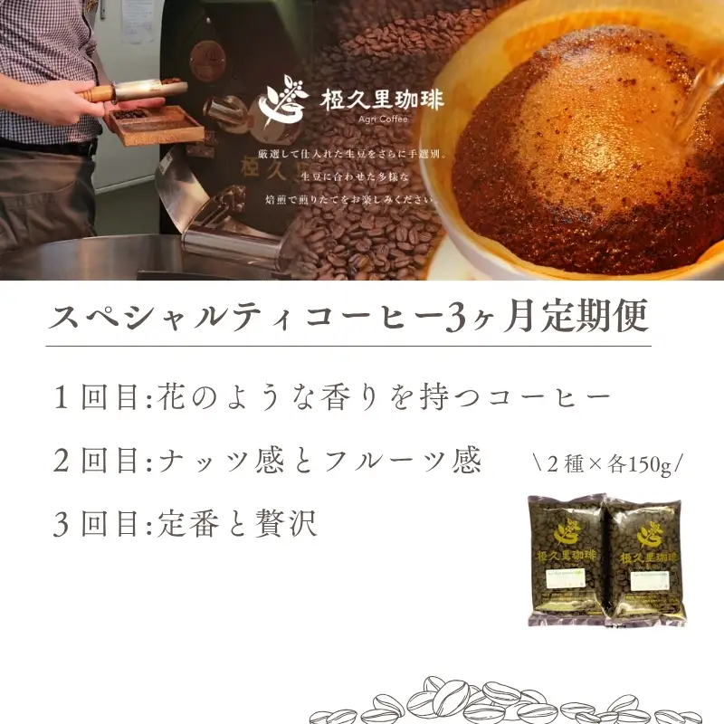 No.3363 椏久里珈琲スペシャルティコーヒー3ヶ月定期便【豆】