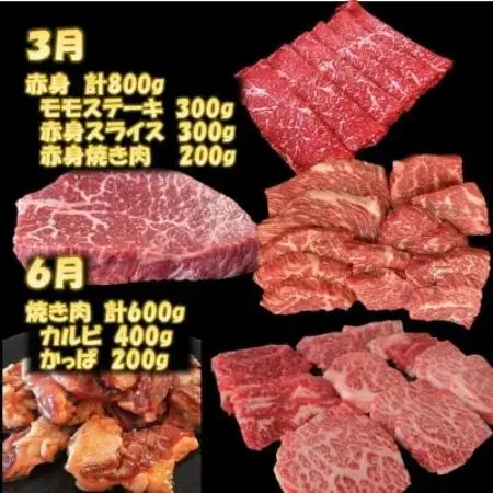【発送月固定定期便】鹿児島黒毛和牛焼き肉、スライス、ハンバーグ全4回【配送不可地域：離島】【4088863】