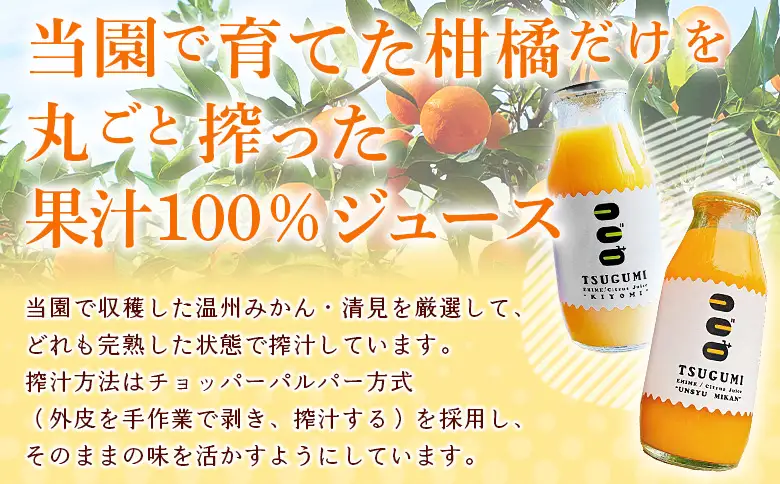 ＜TSUGUMI 温州みかんジュース 180ml＆TSUGUMI 清見ジュース 180ml 詰め合わせ＞『1か月以内に順次出荷予定』清見 温州みかん 各3本 柑橘 みかん ミカン オレンジ 新鮮 ジュース ソフトドリンク 飲んで応援 特産品 ひさしげ農園 愛媛県 西予市【常温】MHS0030