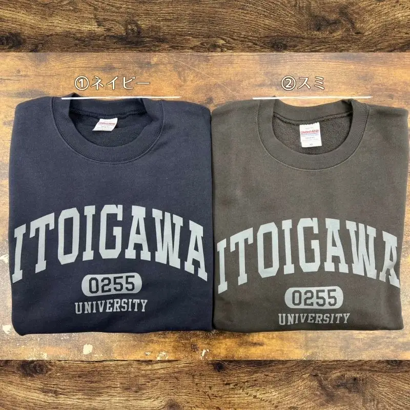 選べるカラー･サイズ 糸魚川オリジナル『いといがわ大学』トレーナー 1枚 長袖（S･M･L･XLサイズ）【ITOIGAWA大学 新潟県 糸魚川市 ヒスイ 衣類 おしゃれ シンプル いまいスポーツ スウェット メンズ レディース キッズ ネイビー スミ】