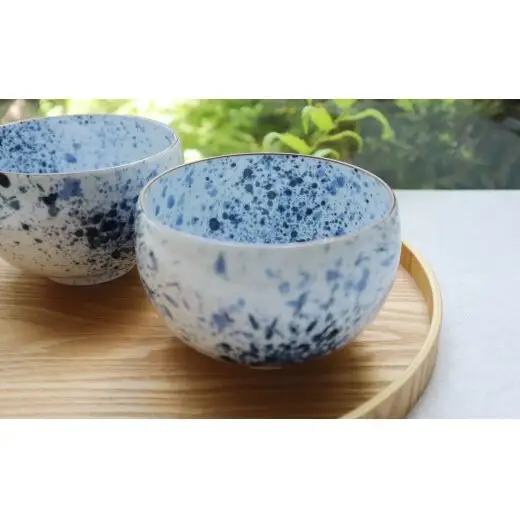 『まるふくオリジナル』有田焼 吹墨ふっくら丼 2個 セット 【まるふく】食器 うつわ 器 海鮮丼 小丼ぶり 女性用 手描き 染付 おしゃれ A24-219
