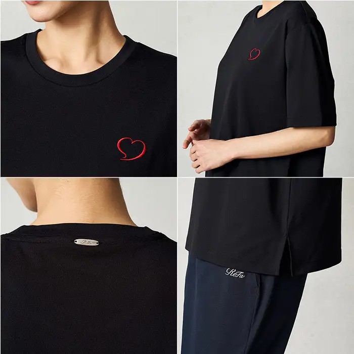 【ブラック LL】ReFa バイタルテック コンフォートジャージー クルーネックTシャツハートコレクション　Aira#3