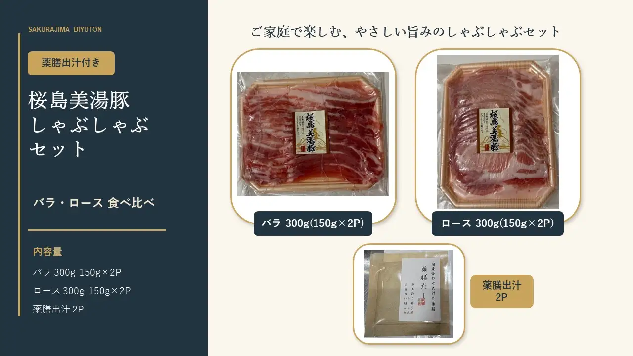 A1-0464／桜島美湯豚 しゃぶしゃぶセット (バラ・ロース) 出汁付き