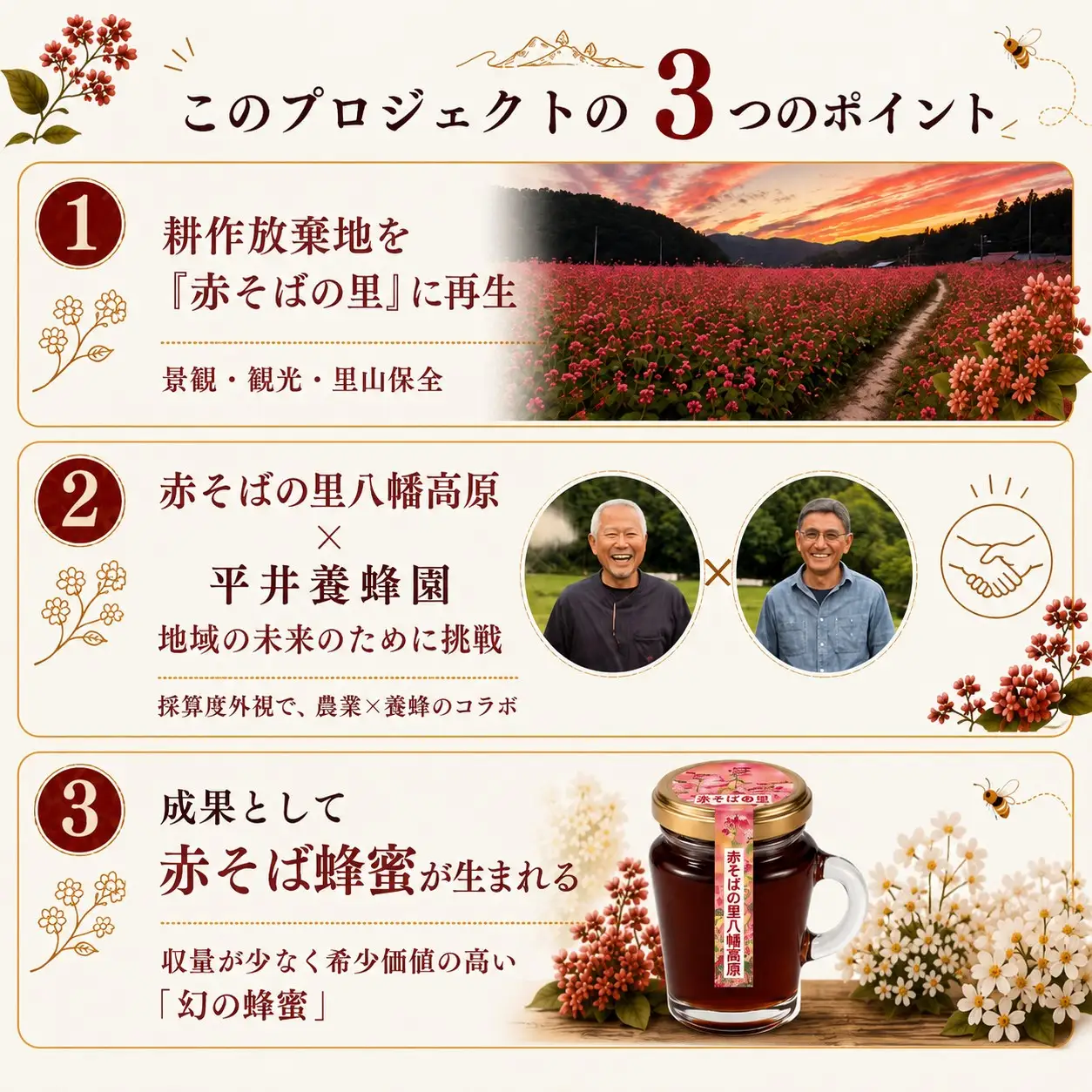 ■返礼品なし■ 八幡高原「赤そば蜂蜜」採取プロジェクトへの支援 耕作放棄地を「幻の蜂蜜」の生産拠点へ（2,000円）