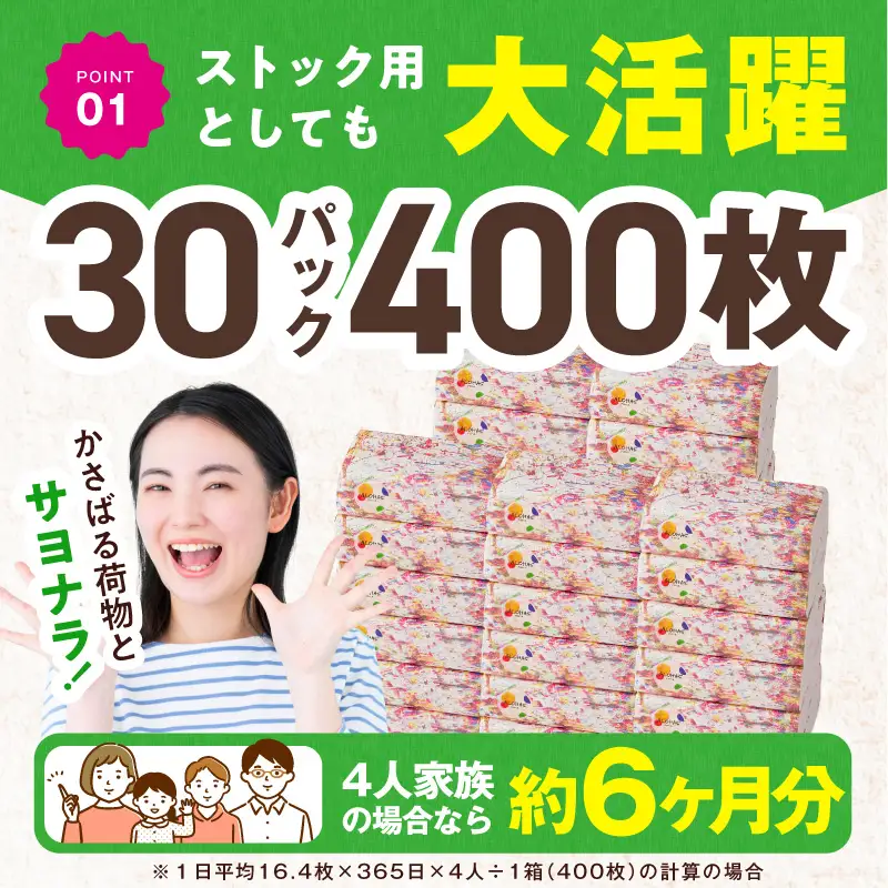 ソフトパックティッシュ 30パック×400枚 200組